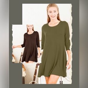 HE3 final price new hemish dress green or brown with pockets small medium large